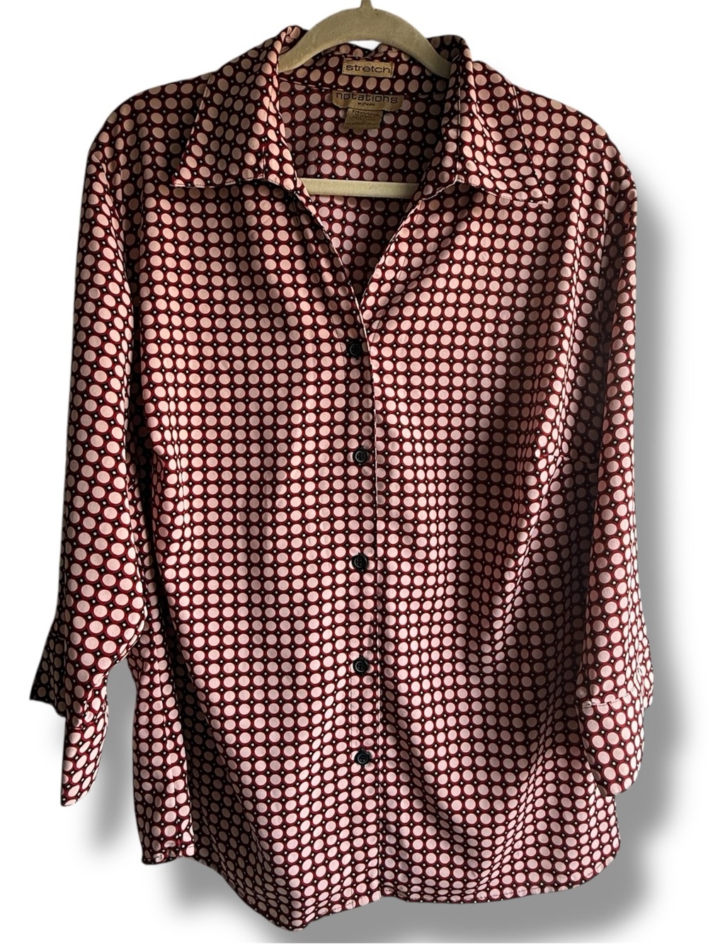 Y2K Notations Polka Dot Office Wear Buisness Button Up 3/4 Sleeve Blouse Sz 1X